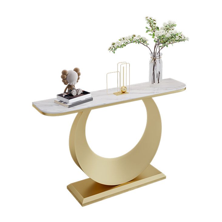 Stone Half Moon Console Table 31.5-inch Tall Accent Table with 1 Shelf