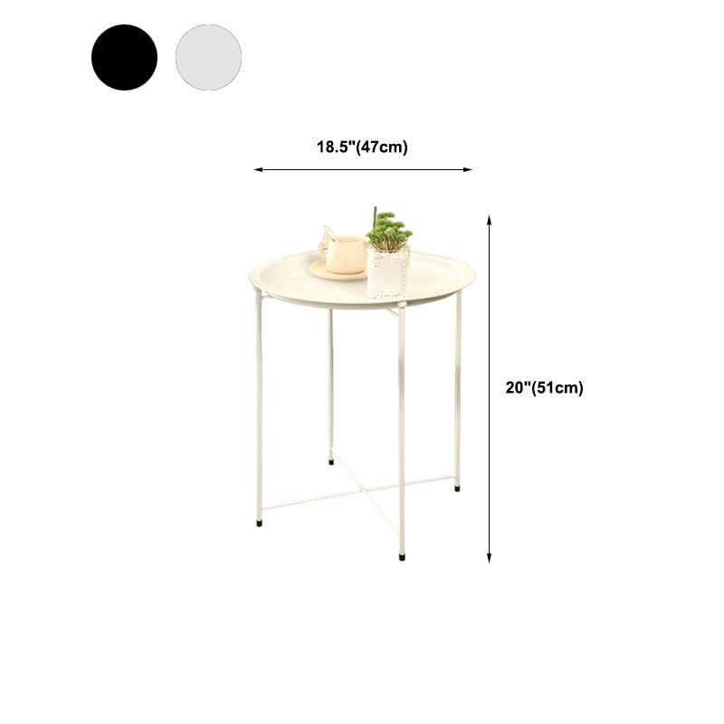 Round Mid-Century Side End Table Iron 4 Legs Tray Top End Table