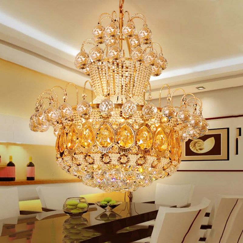 Contemporary Gourd Ceiling Light Crystal 6 Light Gold Hanging Light Fixture for Dining Room, 18"/23.5" Wide