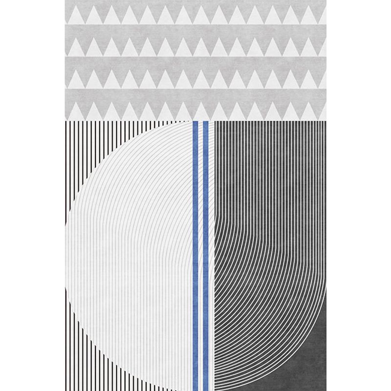 Modernist Geometric Pattern Rug with Stripe Grey Polyester Rug Non-Slip Backing Washable Pet Friendly Carpet for Home