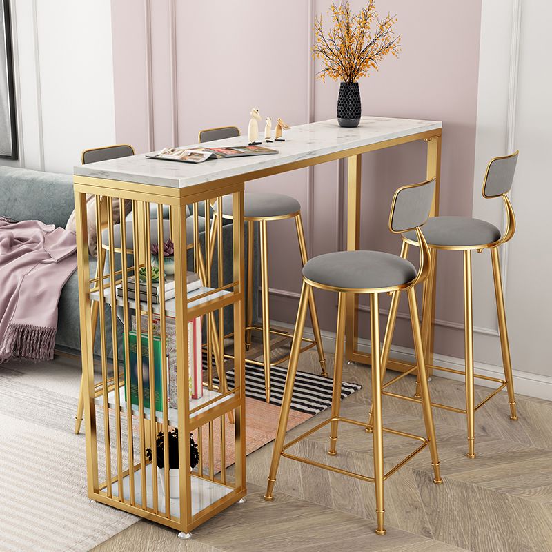 Glam Style Stone Bar Table Double pedestal Bar Dining Table for Living Room