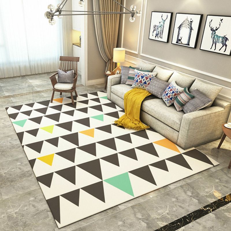 Contemporary Geometric Printed Rug Multi Colored Polyester Carpet Anti-Slip Backing Machine Wash Pet Friendly Rug for Great Room