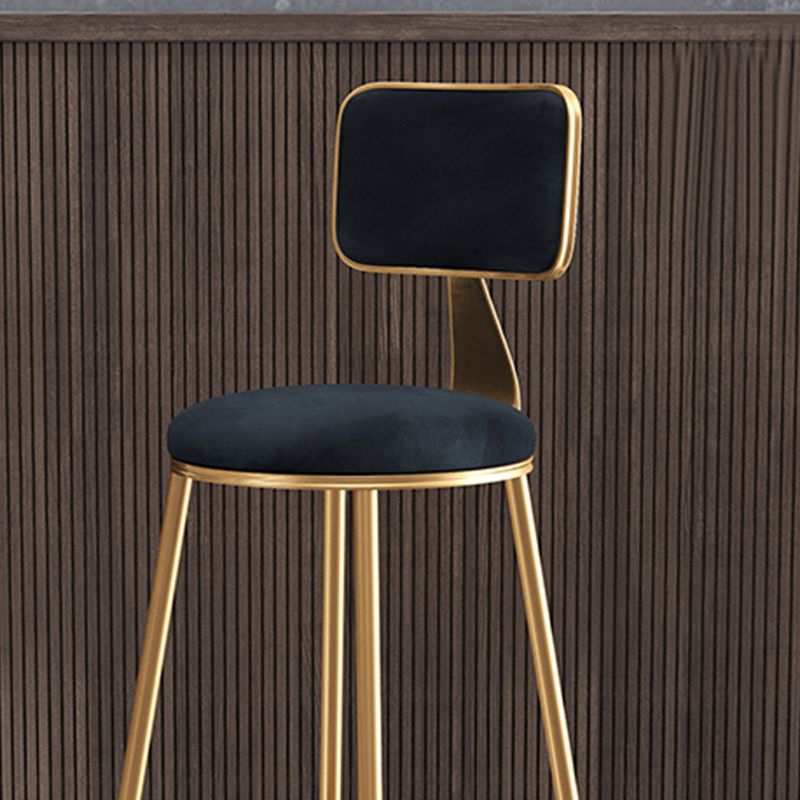 Nordic Armless Backrest Counter Stool Iron Cafe Bar Stool with Pedal and Velvet Cushion