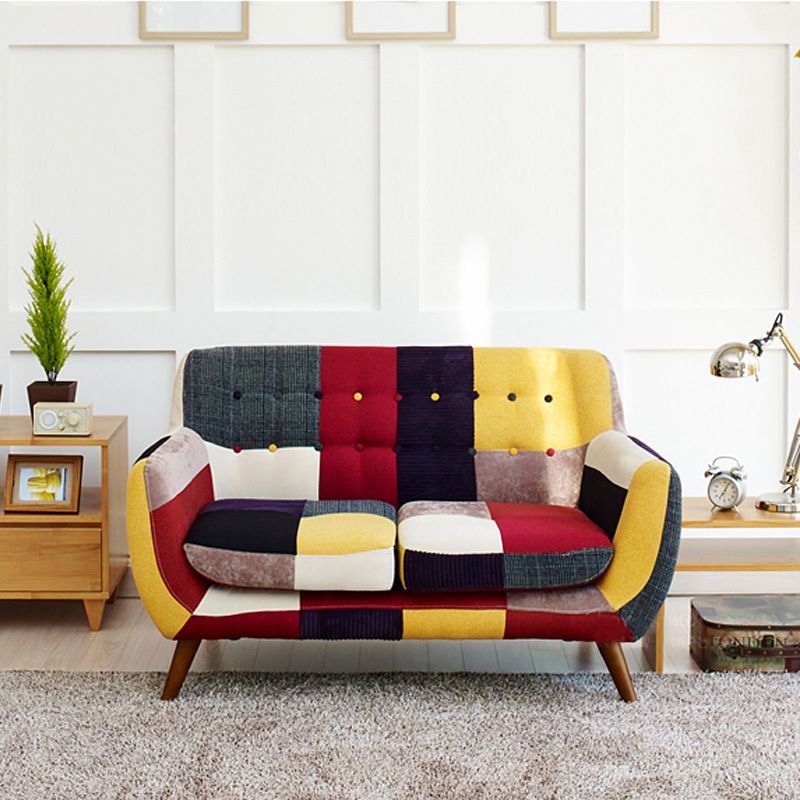 Flared Arm Sofa Cotton Stain Resistant Settee for Living Room