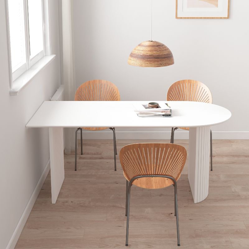 Modern Style White Dining Table Wood Dining Table with Double Pedestal Base