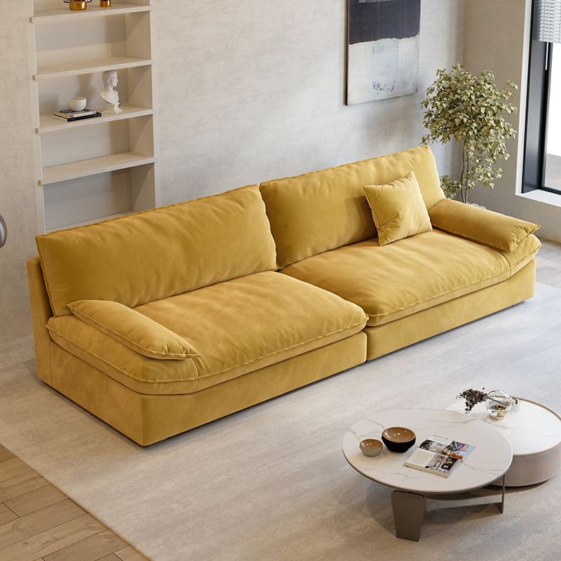 Contemporary Pillow Top Arm Sofa Sewn Pillow Back Sofa in Yellow
