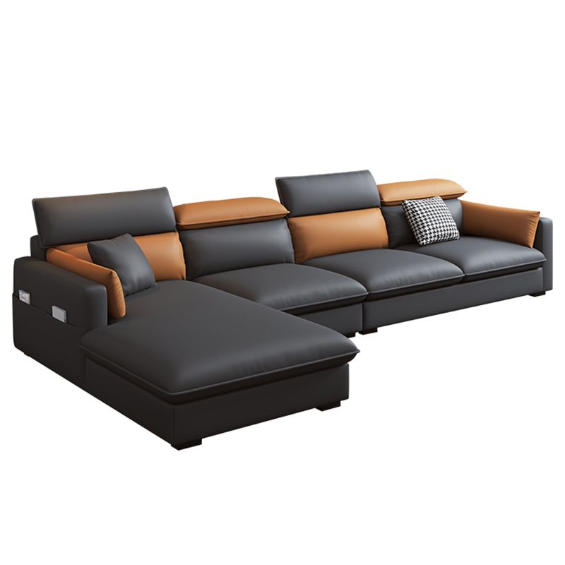 Contemporary Sofa & Chaise Faux Leather Sofa with Bolster Pillows