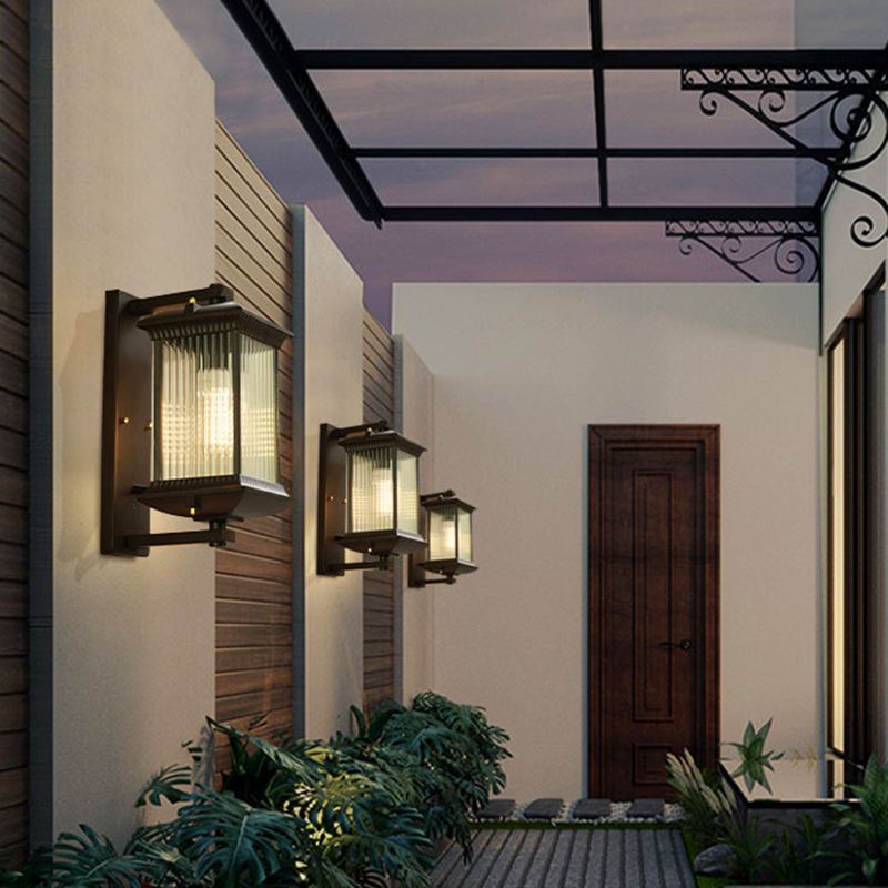 Industrial Metal Wall Sconce Rectangle Shape Wall Light with Glass Shade for Living Room