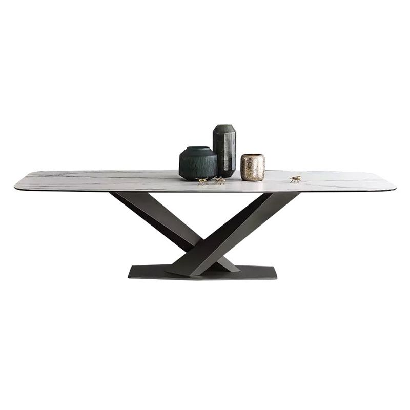 Metal Contemporary Rectangular Dining Table Sintered Stone Table for Dining Room