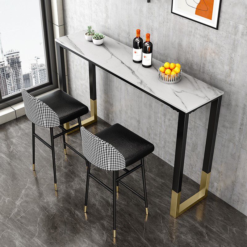 Glam Style Bar Table 42-inch Height Stone Top Bistro Table with Gold Pedestal