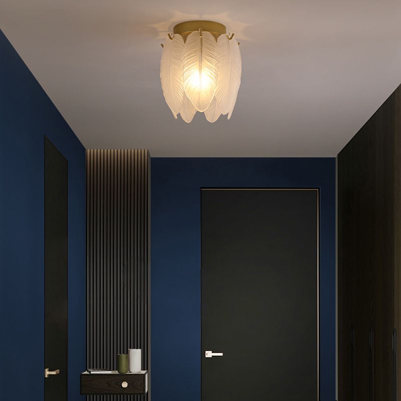 Luminaire encastré au plafond en plumes, style simple, doré