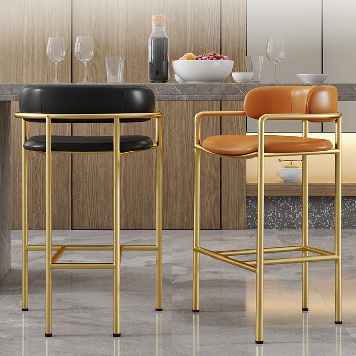 Glam Counter Height Stool Armed Upholstered Bar Stools with Metal Base