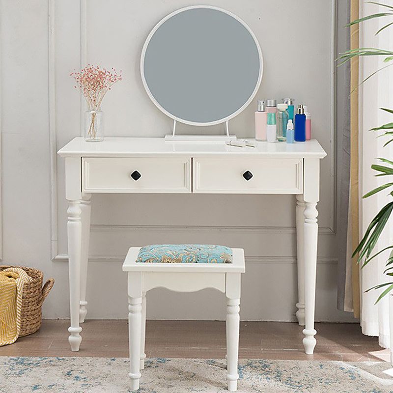 White Solid Wood Vanity Dressing Table Set Bedroom Make-up Vanity Table - 30.7" H