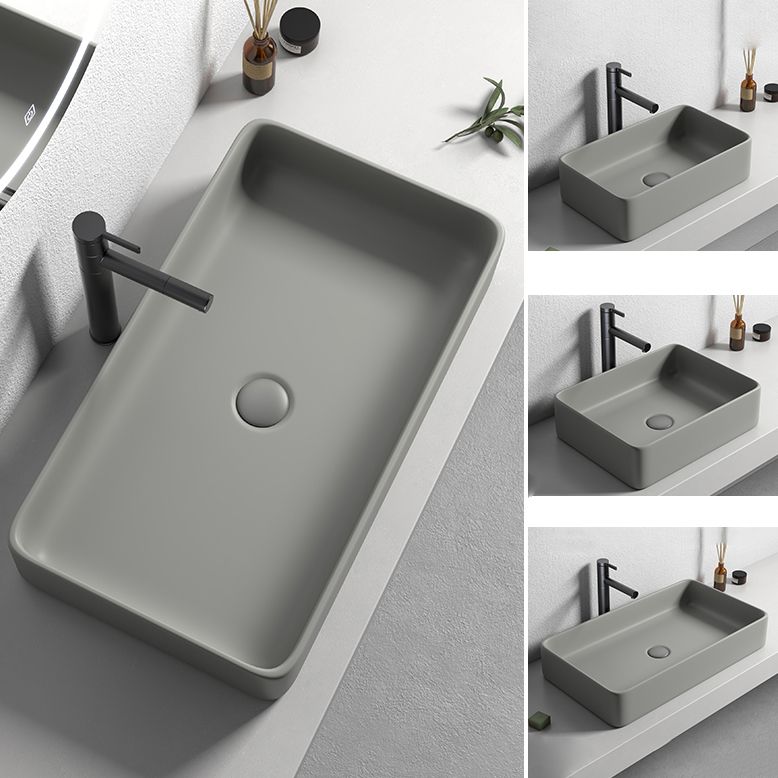 Contemporary Bathroom Sink Porcelain Rectangular Vessel Lavatory Sink with Pop-Up Drain