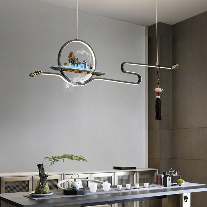 Modern Metal Island Lighting Ideas Linear Chinese Chandelier Lamp for Dining Room