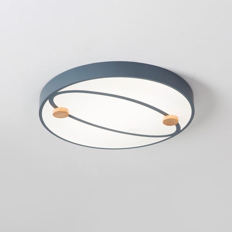 Rounded Acrylic Flush Ceiling Light Nordic Grey/White/Green LED Flush Mount Lighting with Round Wood Decor, 16"/19.5" Wide