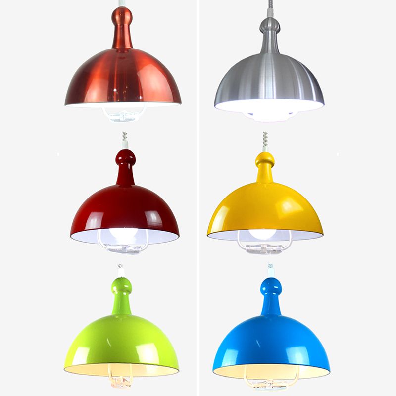 Macaron Hemispherical Suspension Lighting Metal 1-Light Dining Room Pendant Light with Pull Down Handle