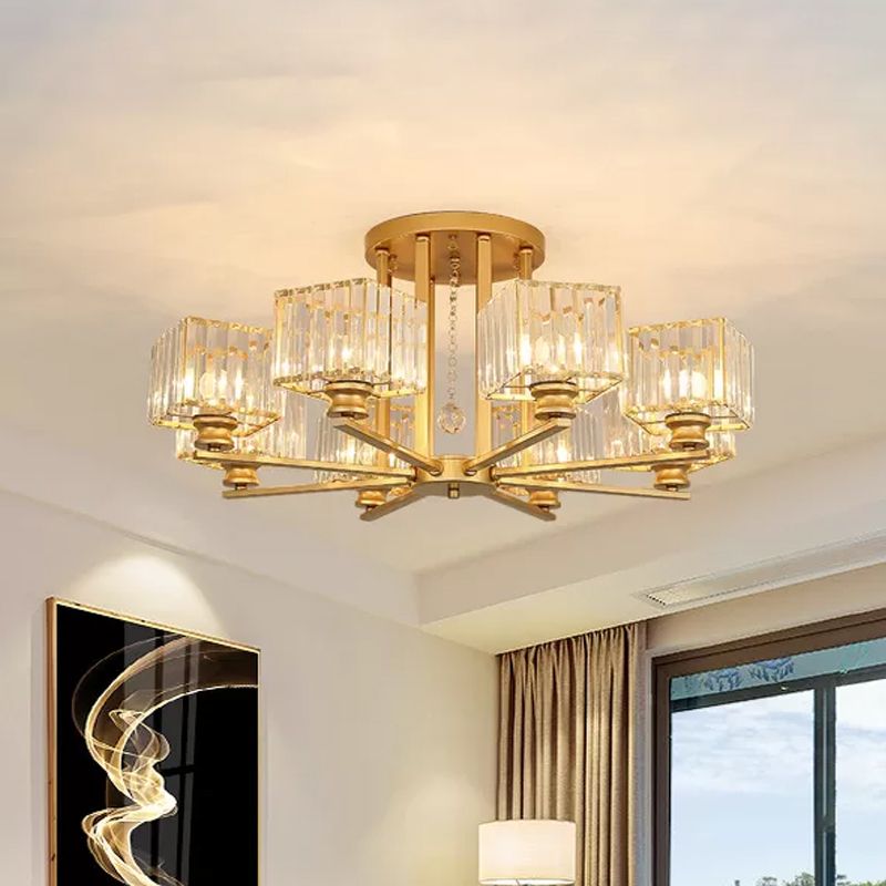Lámpara empotrada rectangular de cristal prismático, lámpara de techo semiempotrable moderna para sala de estar con 4/6/8 luces, en negro/dorado