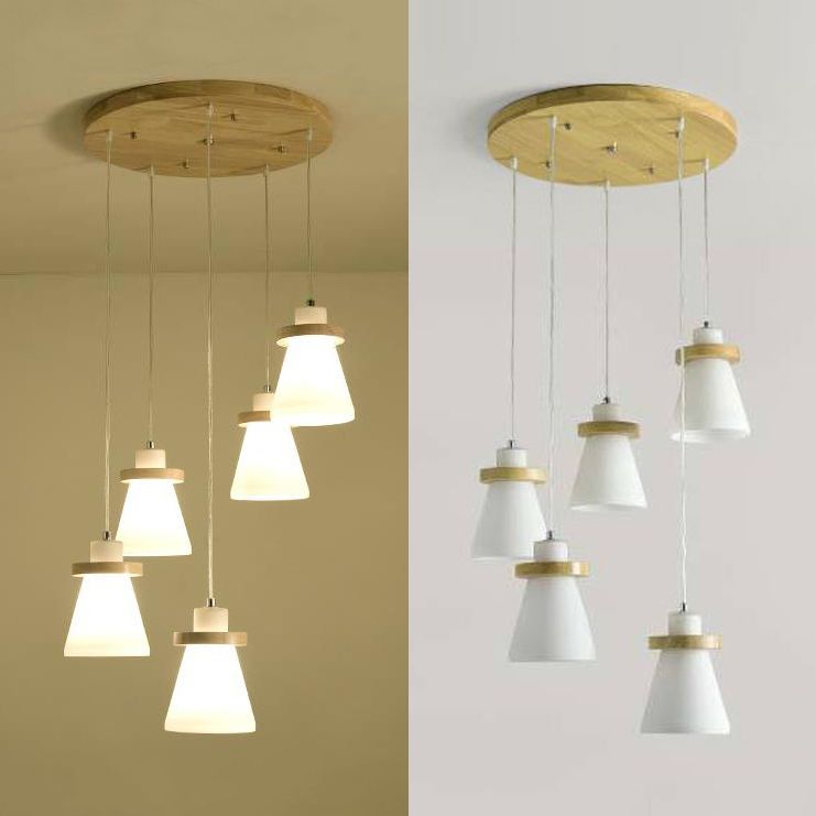 Lámpara colgante de sombra cónica blanca con dosel redondo de estilo simple iluminación colgante de vidrio de leche en blanco para el cargo