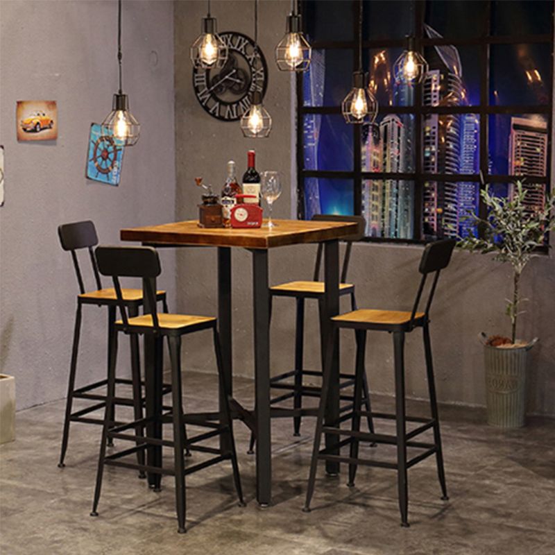 Industrial Style Bar Table Solid Wood Square Bar Dining Table with Footrest