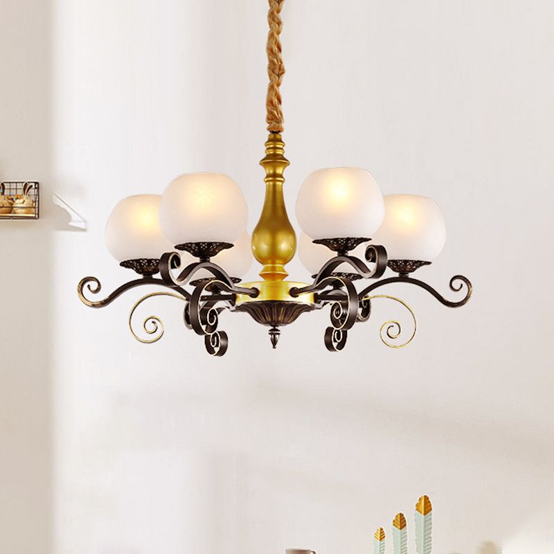 6 luci Accendere illuminazione braccio antico a scorrimento Bianco di lampadario in vetro in vetro in nero e oro