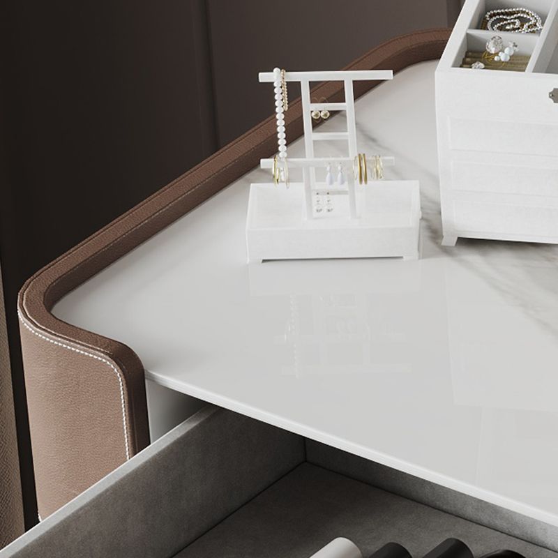 2-Drawer Vanity Makeup Table Stool Set Stone Top Dressing Table