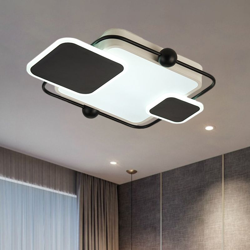 Metallic Rectangular Ceiling Light Modernist Black/Gold and Black LED Flush Mount in Warm/White Light, 19.5"/23.5" Long