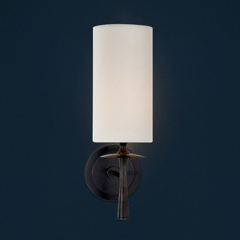 Modern 1 Head Wall Lighting Black Cylindrical Sconce Light Fixture with White Glass Shade