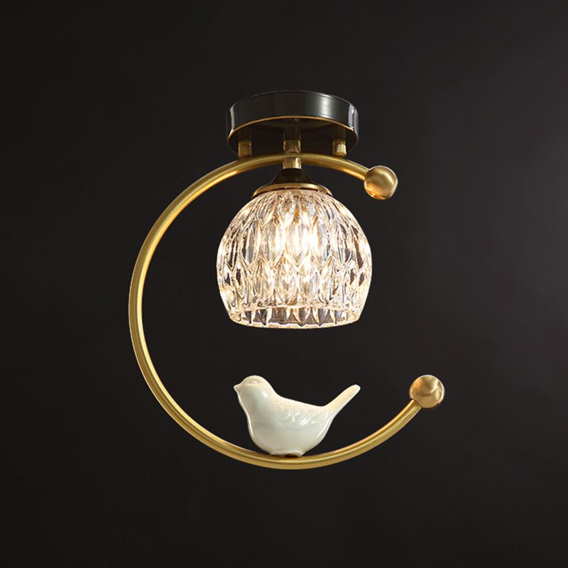 Plafonnier en cristal à abat-jour boule, style nordique, 1 ampoule, noir et or, plafonnier pour hall d'entrée