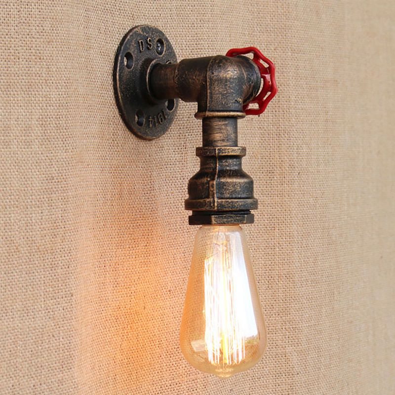 Water Pipe Wrought Iron Wall Lamp Fixture Industrial 1/3-Light Kitchen Wall Mounted Light in Bronze