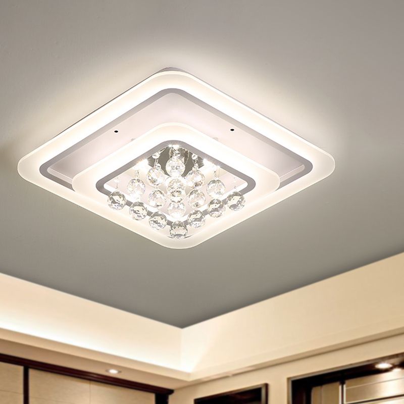 19.5"/23.5"/27.5" W LED Flush Ceiling Light Modern White Square Crystal Flush Mount Lighting, Warm/White Light