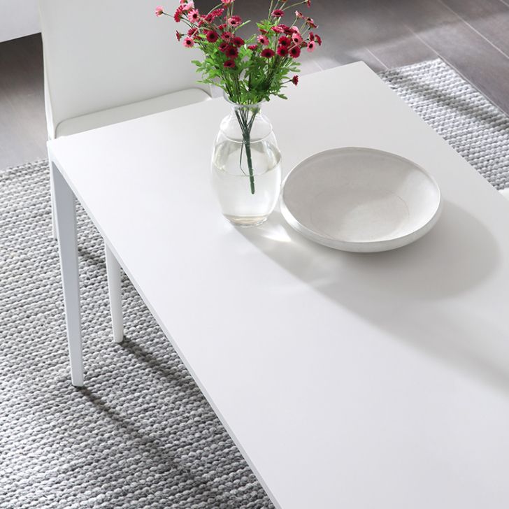 Contemporary Sintered Stone Top White Dining Table Rectangle Shape Dining Table with 4 Legs Base