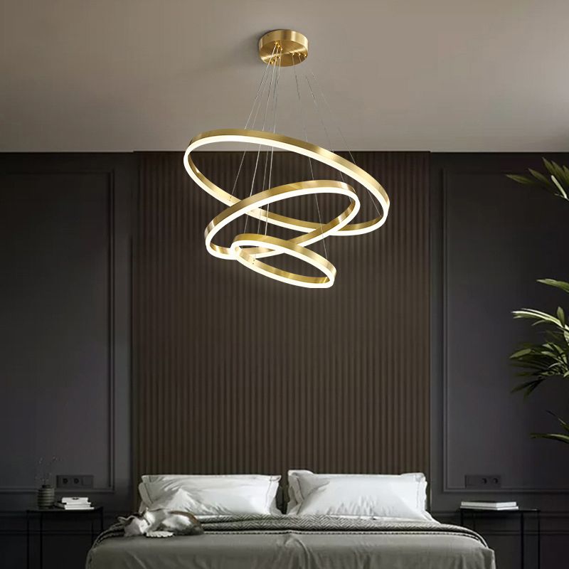 Ring Shaped Bedroom Chandelier Acrylic Minimalist LED Hanging Pendant Light in Gold