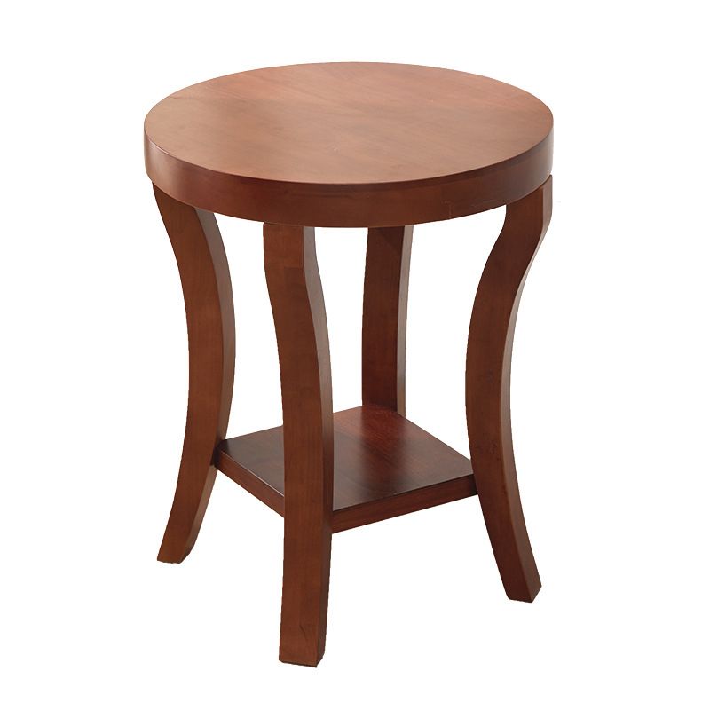Traditional Round Wood Top Side Table 23.6"tall 4 Legs End Table with Shelf