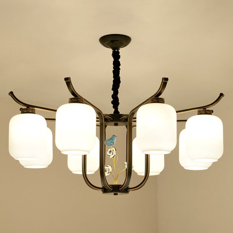 Cylindre lustre pendentif léger en verre de lait de style contemporain luminaires suspendus pour le salon
