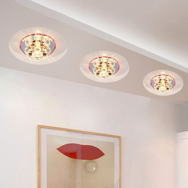 Lampada da soffitto rotonda minimale in cristallo sfaccettato a LED per corridoio, in cromo