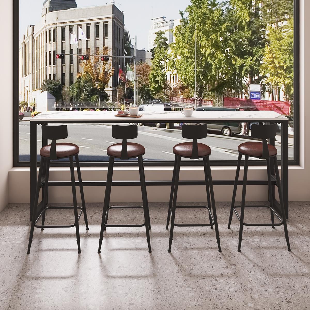 Modern Sintered Stone Bistro Bar Table Rectangle Metal Base Bar Table with Footrest