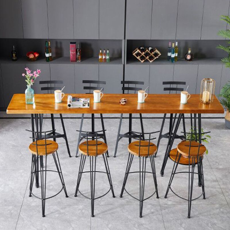 Industrial Style Bar Table Solid Wood Rectangle Pub Table in Brown
