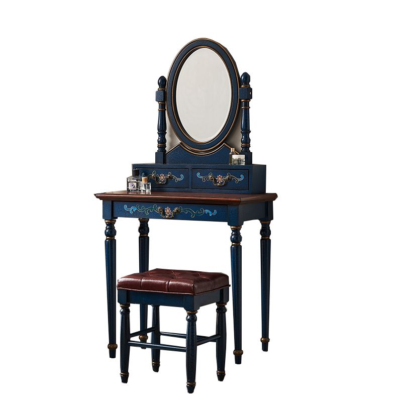 Victorian Wood Vanity Table with Mirror and Stool 15.75" D Vanity Table Set