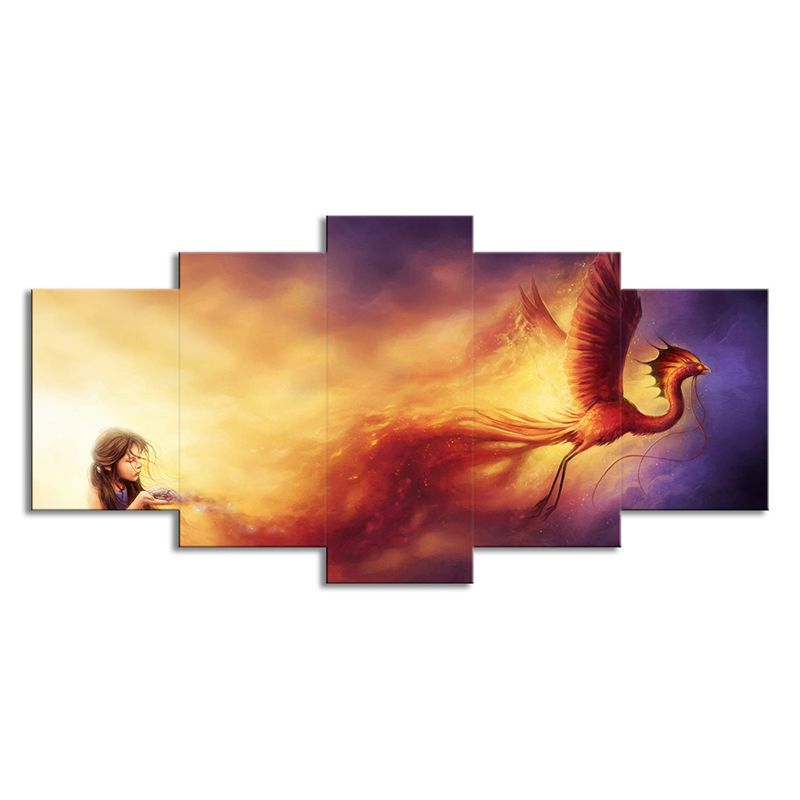 Phoenix Nirvana Canvas Art Kids Style Multi-Piece Girls Bedroom Wall Decor in Yellow