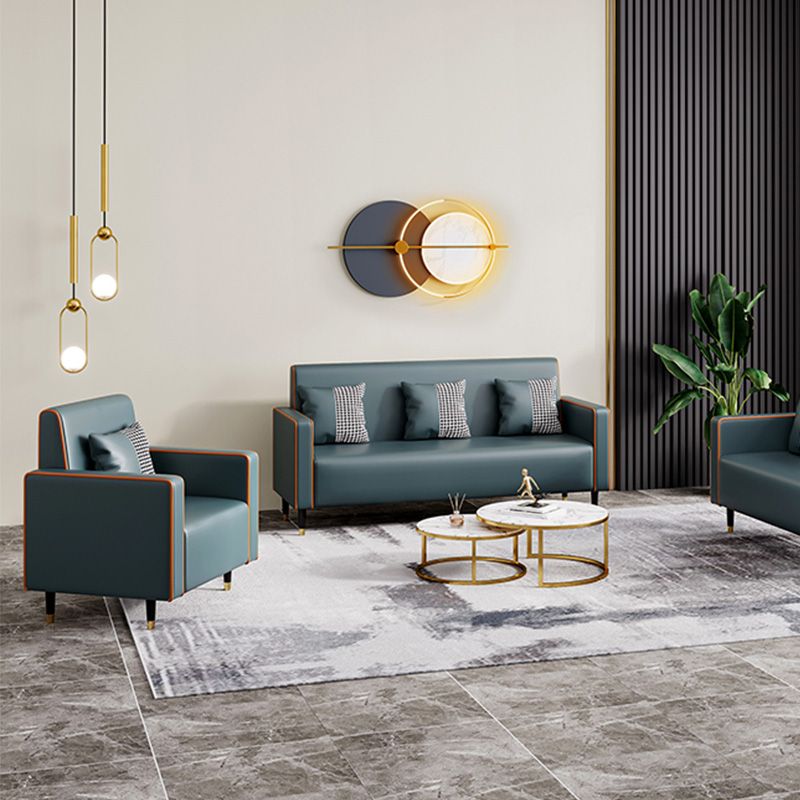Cushions Square Arm Sofa Leather and Wood Seating with Pillows