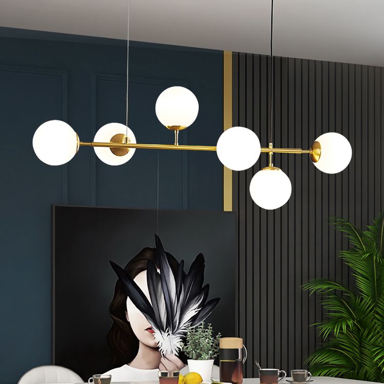 6 Light Sphere Island Light Fixture Contemporary Glass Island Chandelier