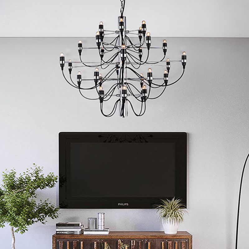 Layered Chandelier Lighting Modernist Style Metallic 18/30 Lights Dining Room Ceiling Lamp in Chrome