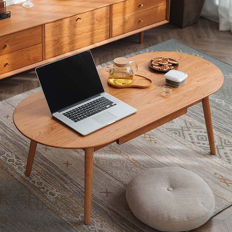 Contemporary Wooden Coffee Table Elliptical 4 Legs Cocktail Table
