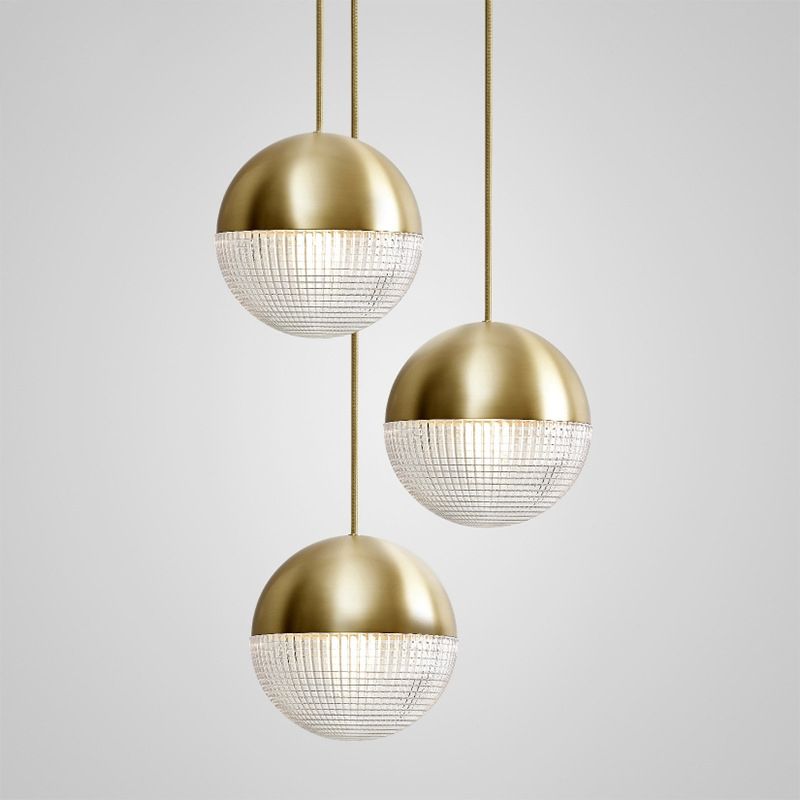 Metal 1 Light Pendant Light Mid-Century Modern Spherical Prismatic Glass Hanging Lamp