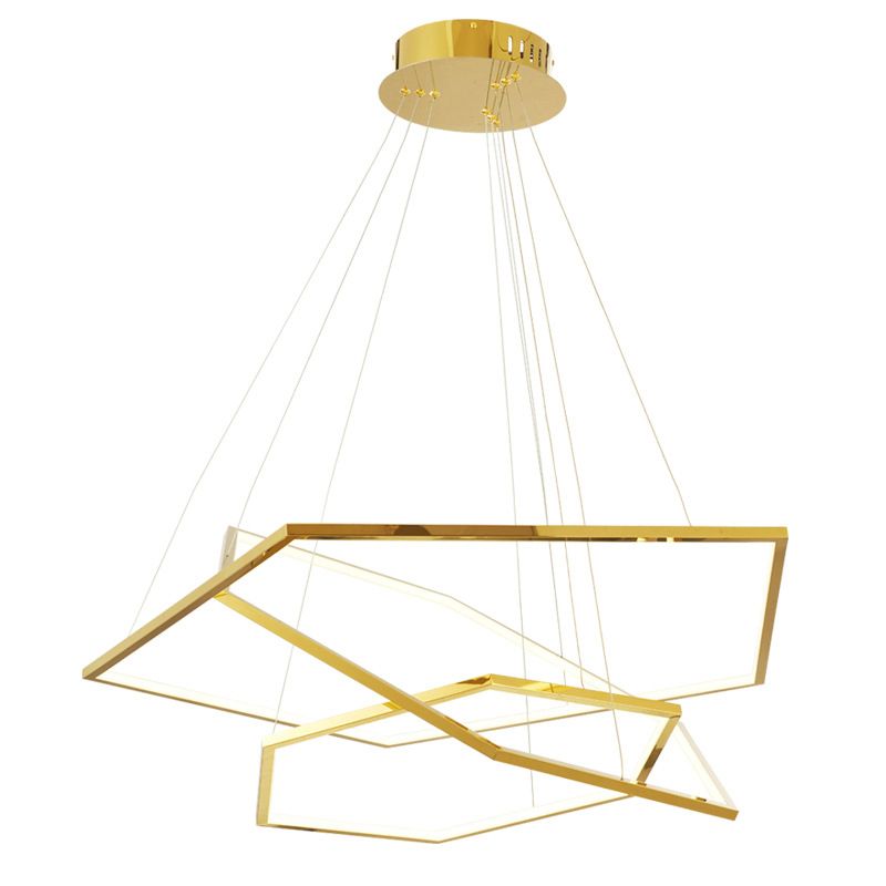 Gold Multi-Tier Chandelier Lighting Fixture Minimalist LED Metal Suspension Light