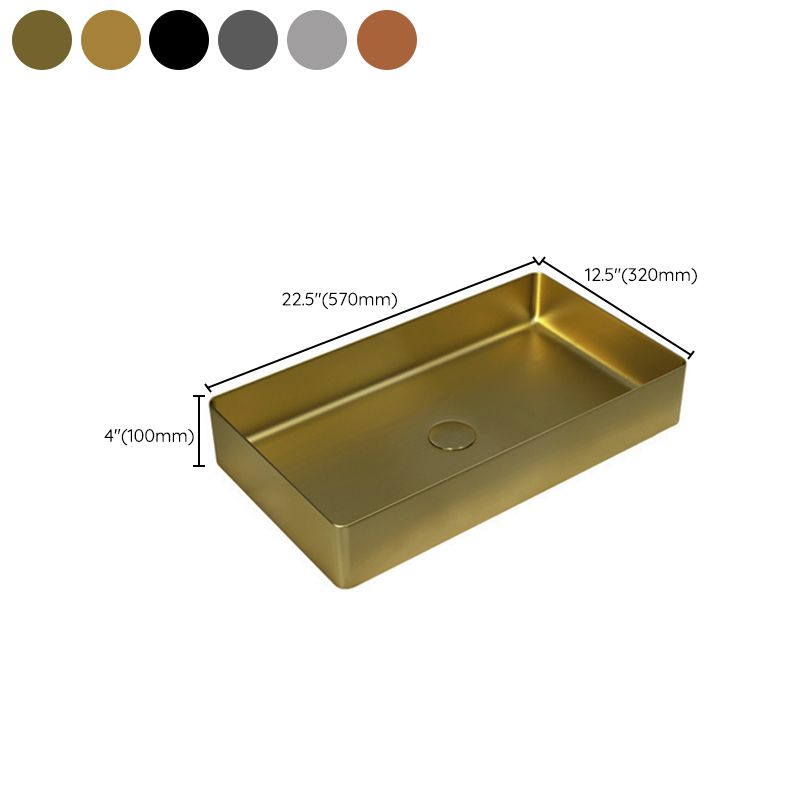 Modern Bathroom Sink Metal Rectangular Vessel Bathroom Sink with Pop-Up Drain