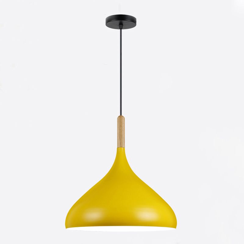 Modern Wooden Top Pendant Light, Minimalist Teardrop Shade Macaron Hanging Lamp