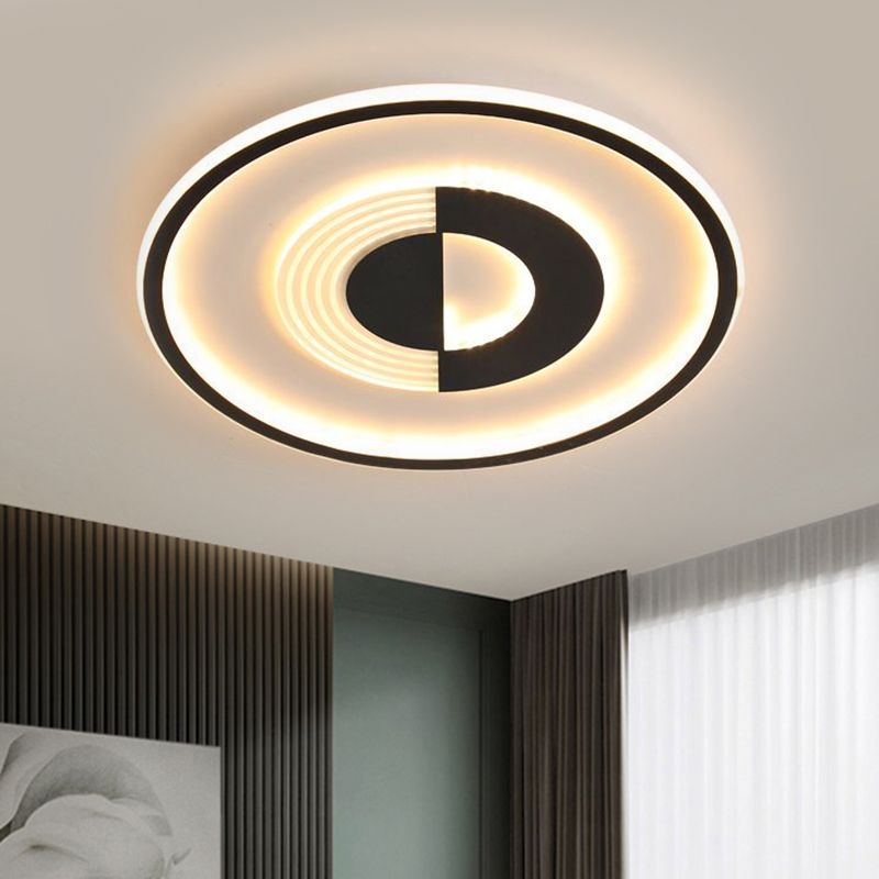 16"/19.5" W Round Acrylic Ceiling Lamp Minimalist LED Black/White Flush Mount Lighting in Warm/White Light for Bedroom