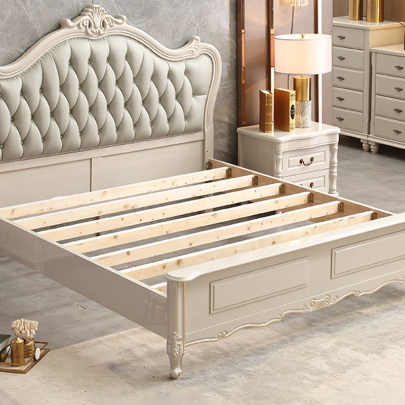 Victorian Style Wood Bed Frame Upholstered Tufted Standard Bed with Nailhead